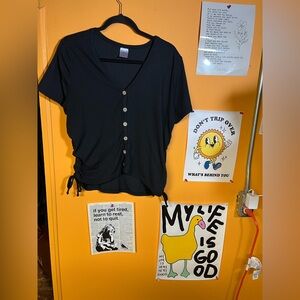 Black V-Neck Button-Down Top XXXL